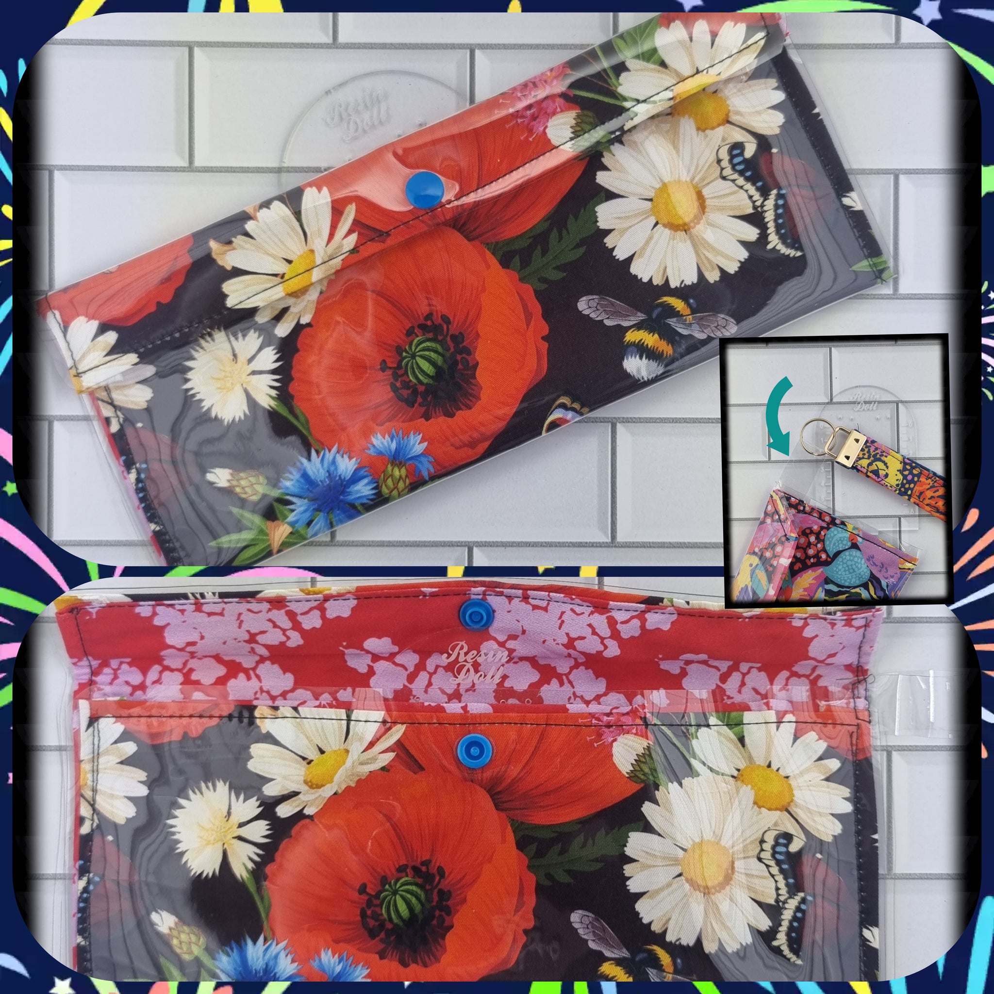 Flower power Vinyl clutch purse