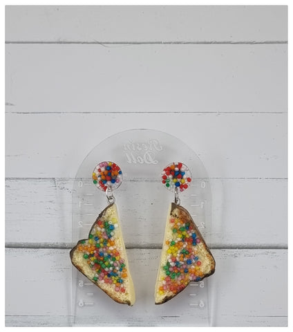 Fairy bread earrings with 100s and 1000s topper