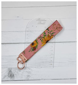 Pink sunflower Wristlet keyfob