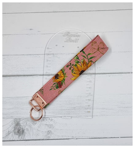 Pink sunflower Wristlet keyfob