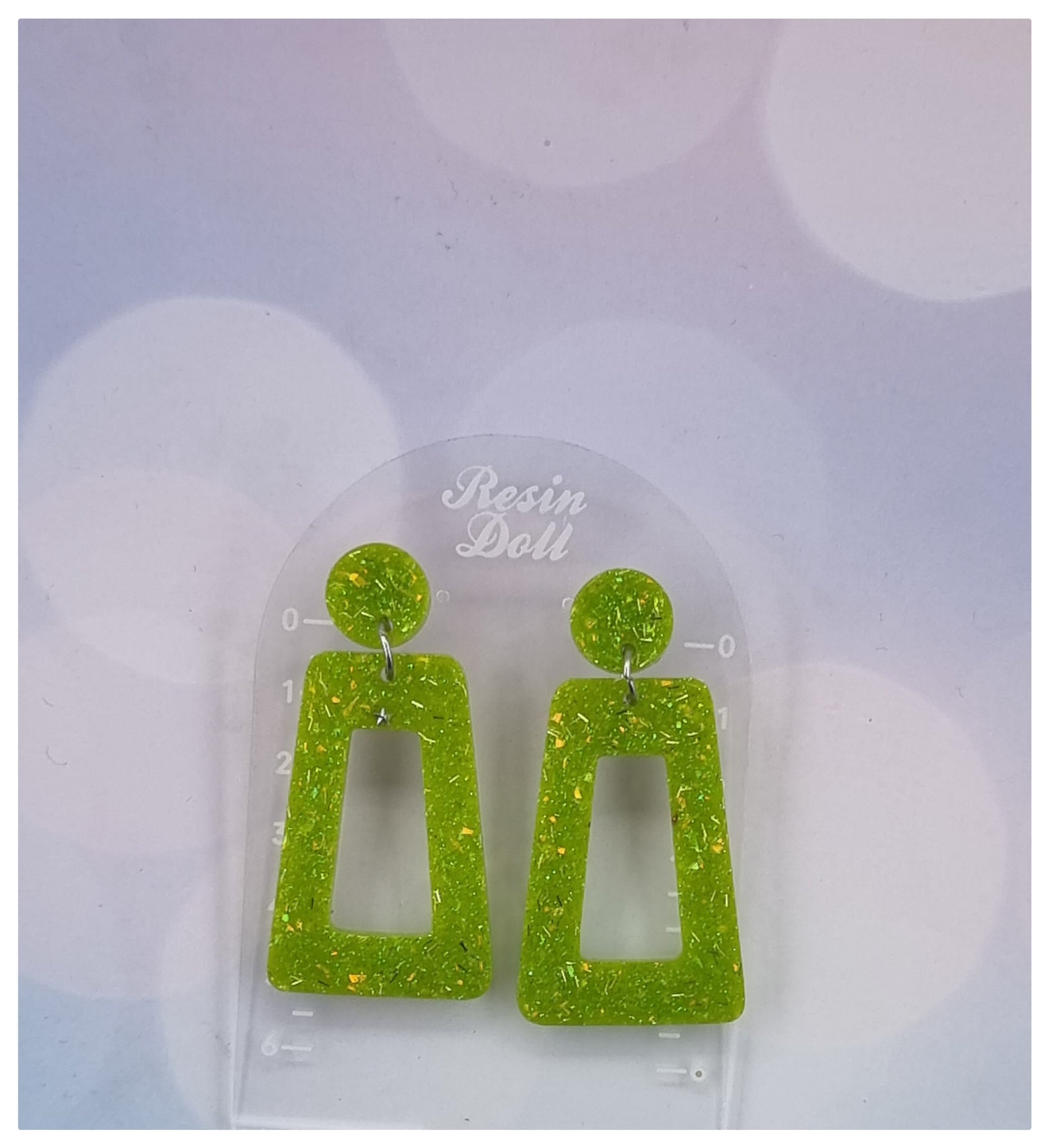 Lime square angle Statement Sparkle earrings