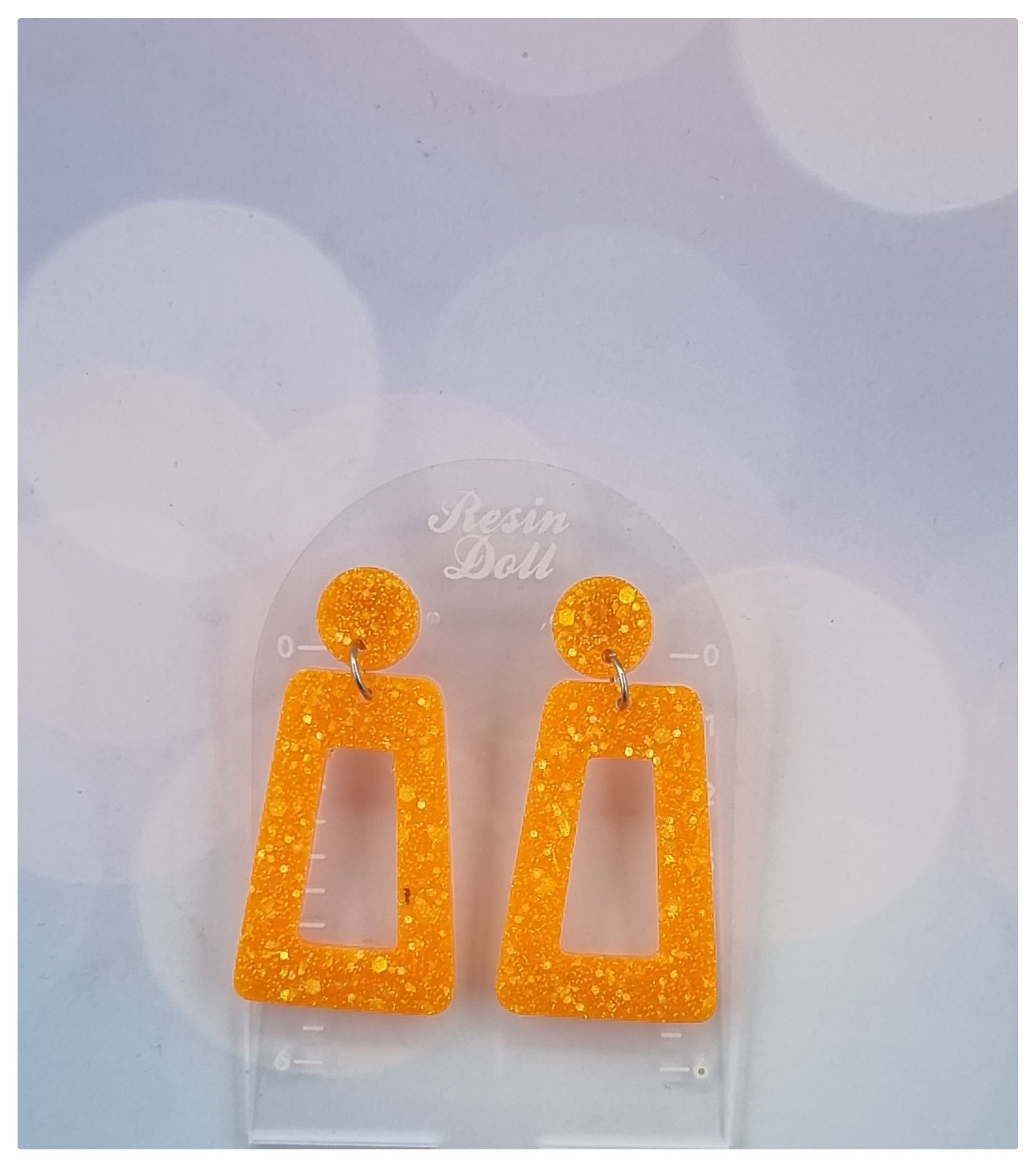 Neon orange square angle Statement Sparkle earrings