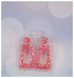 Punk pink square angle Statement Sparkle earrings