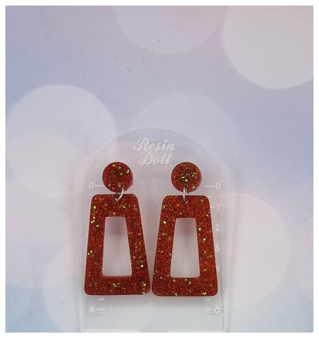 Rose red square angle Statement Sparkle earrings
