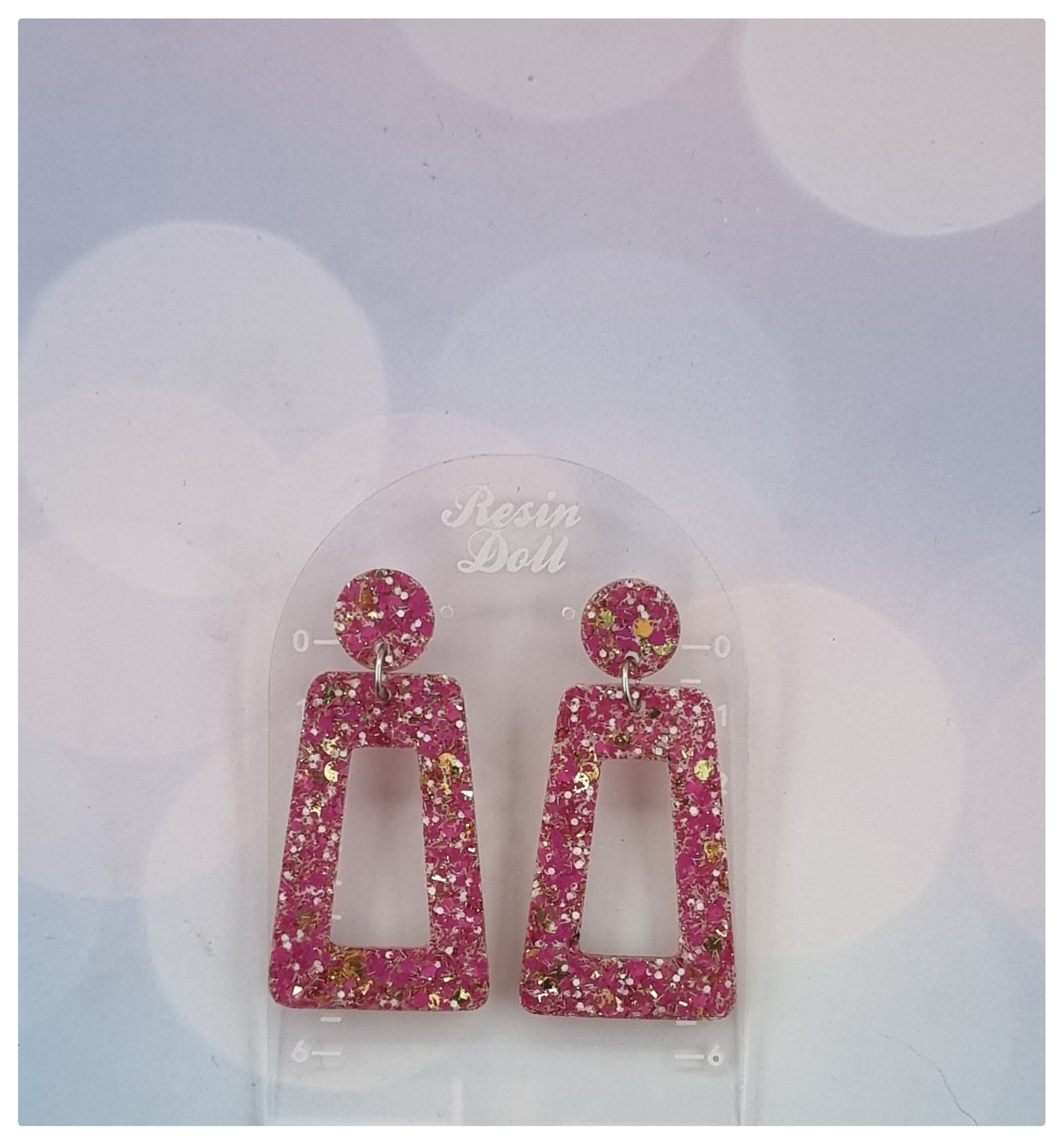 Pink and gold square angle Statement Sparkle earrings