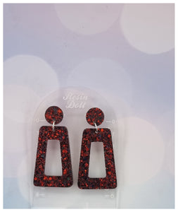 Vampire red square angle Statement Sparkle earrings