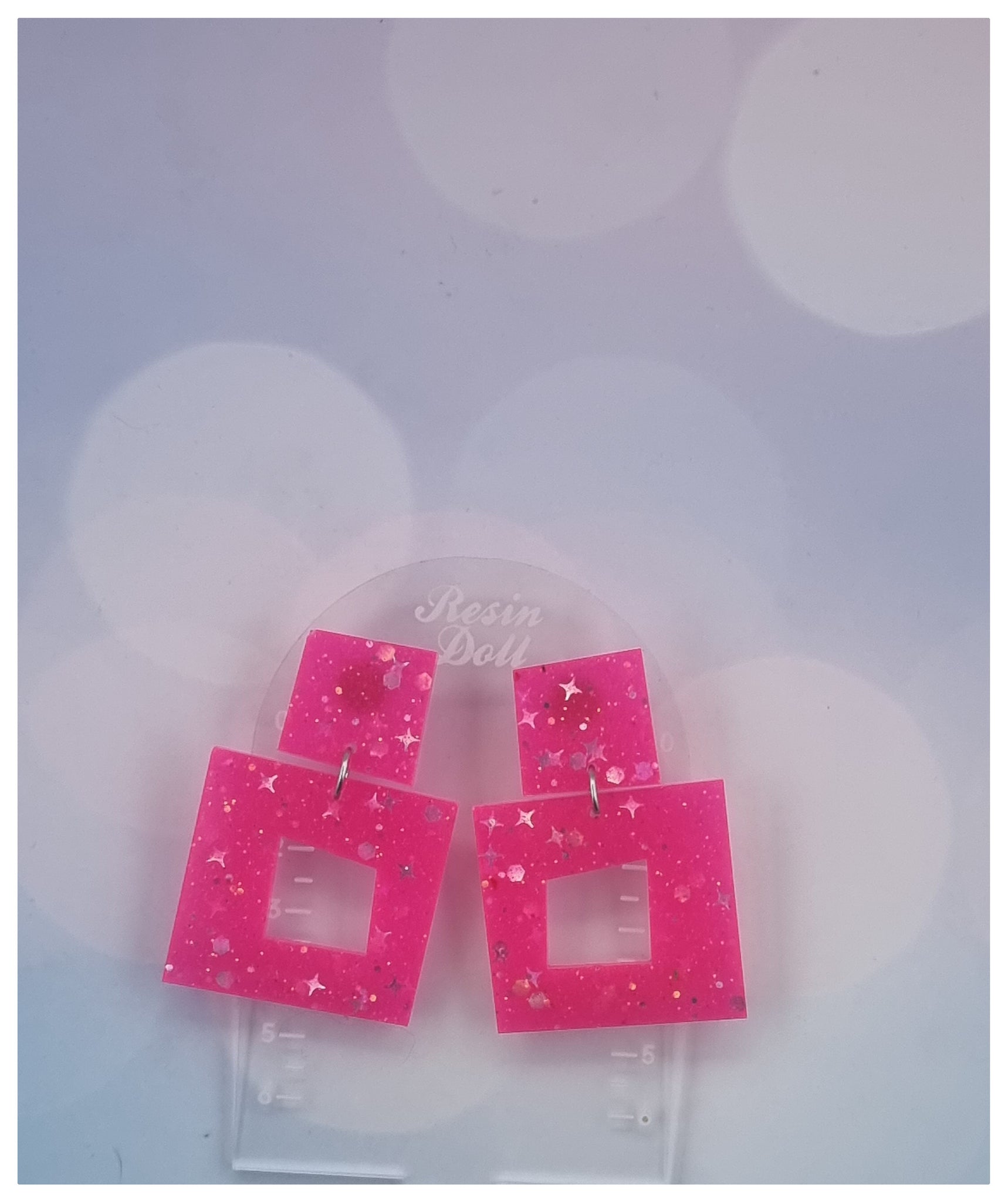Punk pink Square Statement Sparkle earrings
