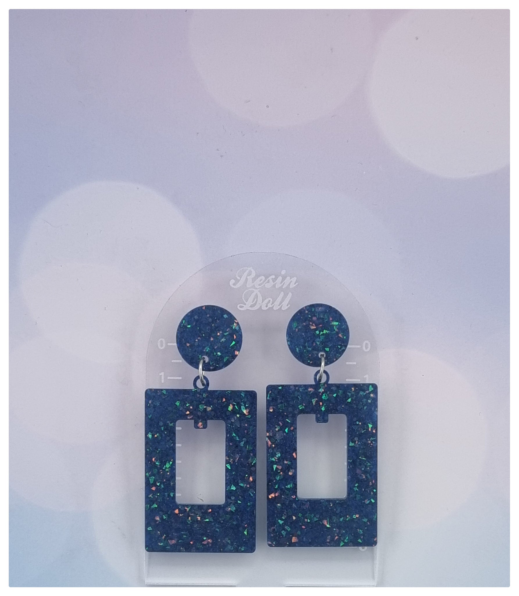 Mystic blue Rectangle Statement Sparkle earrings