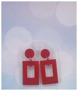 Smooth Red Rectangle Statement Sparkle earrings