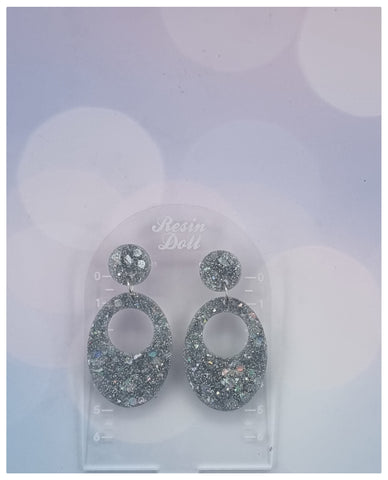 Silver Oval Statement Sparkle earrings