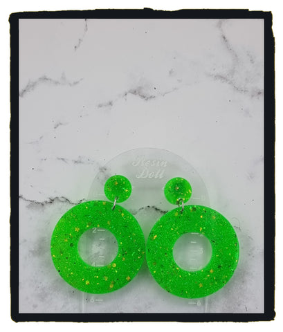 Leprechaun green Jumbo Round Statement Sparkle earrings