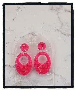 Punk pink Oval Statement Sparkle earrings