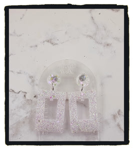 Snow white Rectangle Statement Sparkle earrings