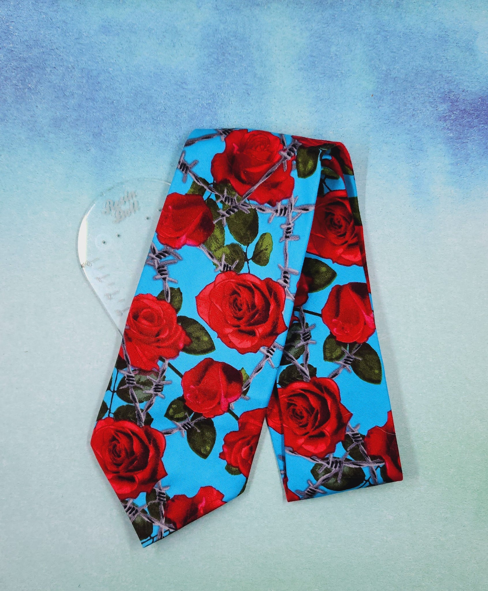 Barbwire and roses blue neck tie