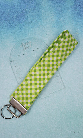 Green gingham Wristlet keyfob