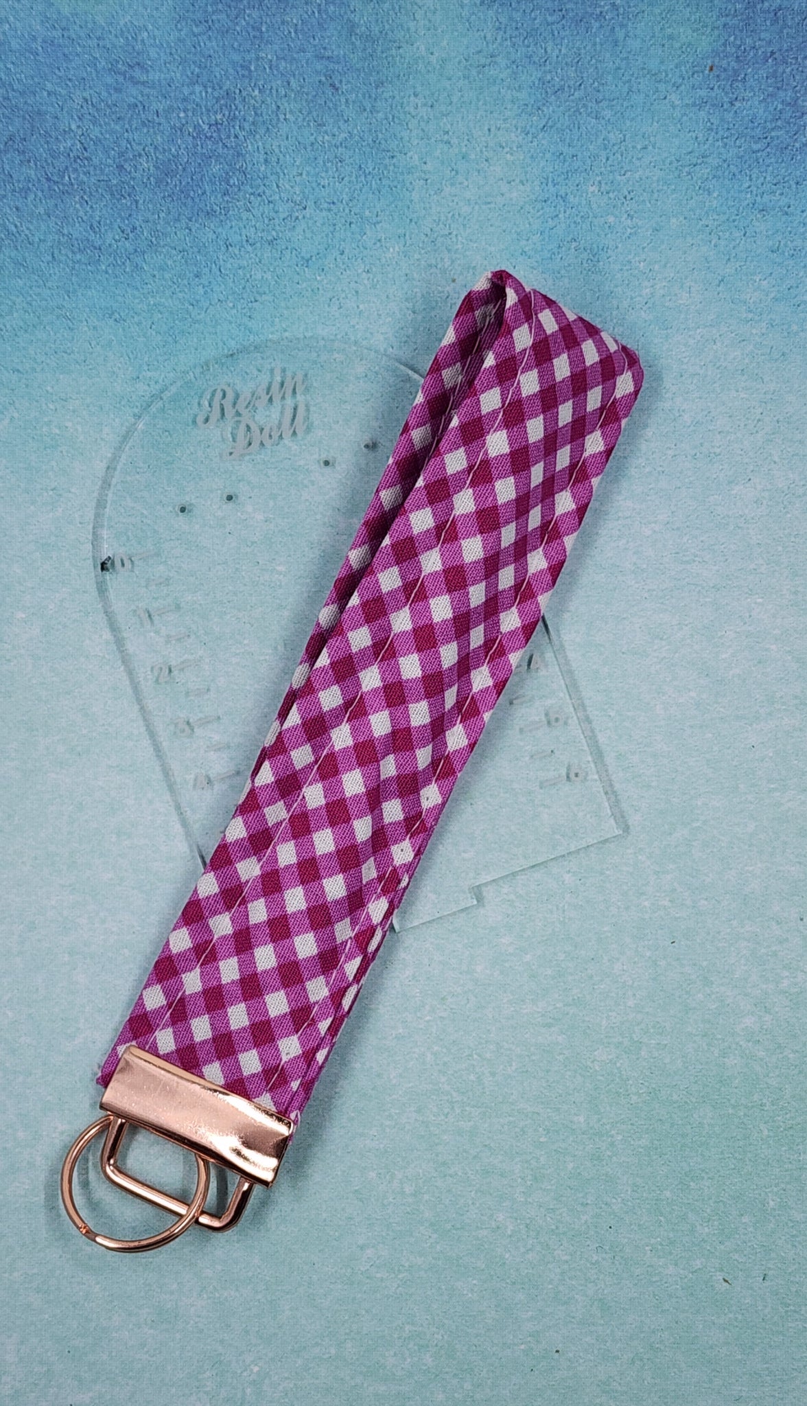 Pink gingham Wristlet keyfob