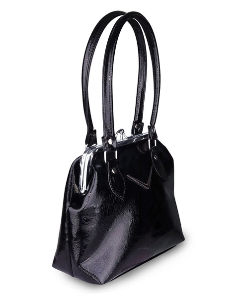Black Chevron Kiss lock Handbag