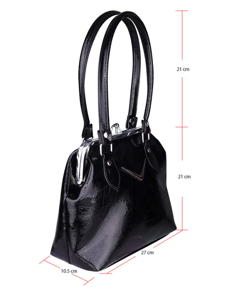 Black Chevron Kiss lock Handbag