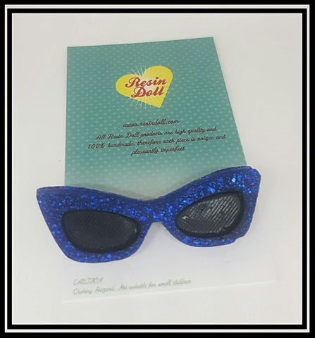 Blue glitter Glasses Brooch