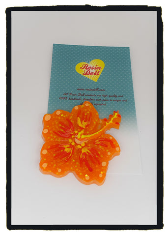 Orange tone Hibiscus Brooch